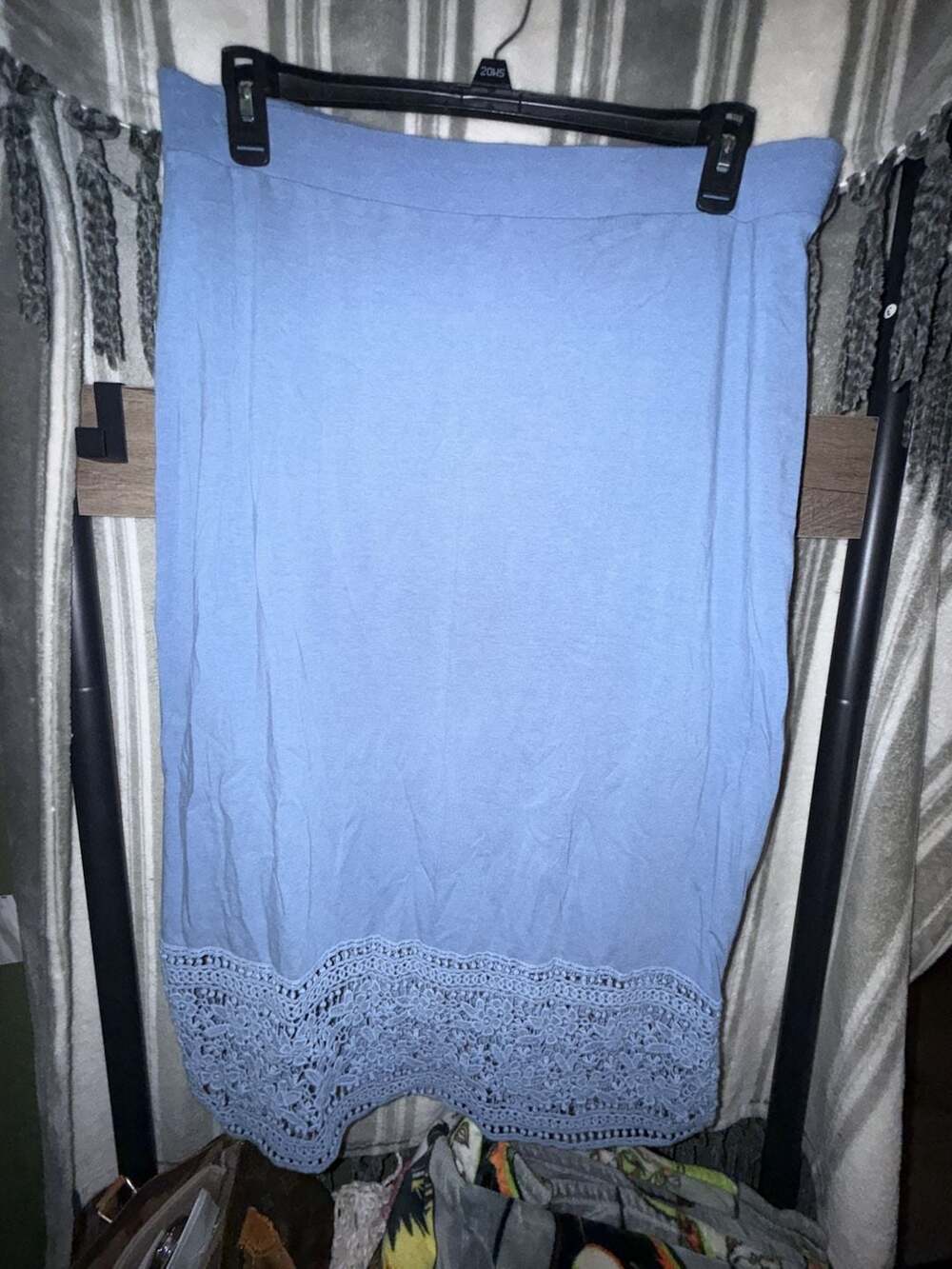 Liz Claiborne Skirt Size L Light Blue Knit Crochet Lace Hem Midi